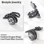 Bestyle Cool Stainless Steel Dragon Ring for Women Men Cool Rings Dragon Jewelry Gothic Punk Finger Rings Fashion Halloween Cost