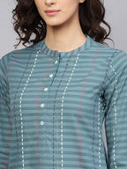 Libas Womens Pure Cotton Striped Straight Kurta (8013MJ_Grey