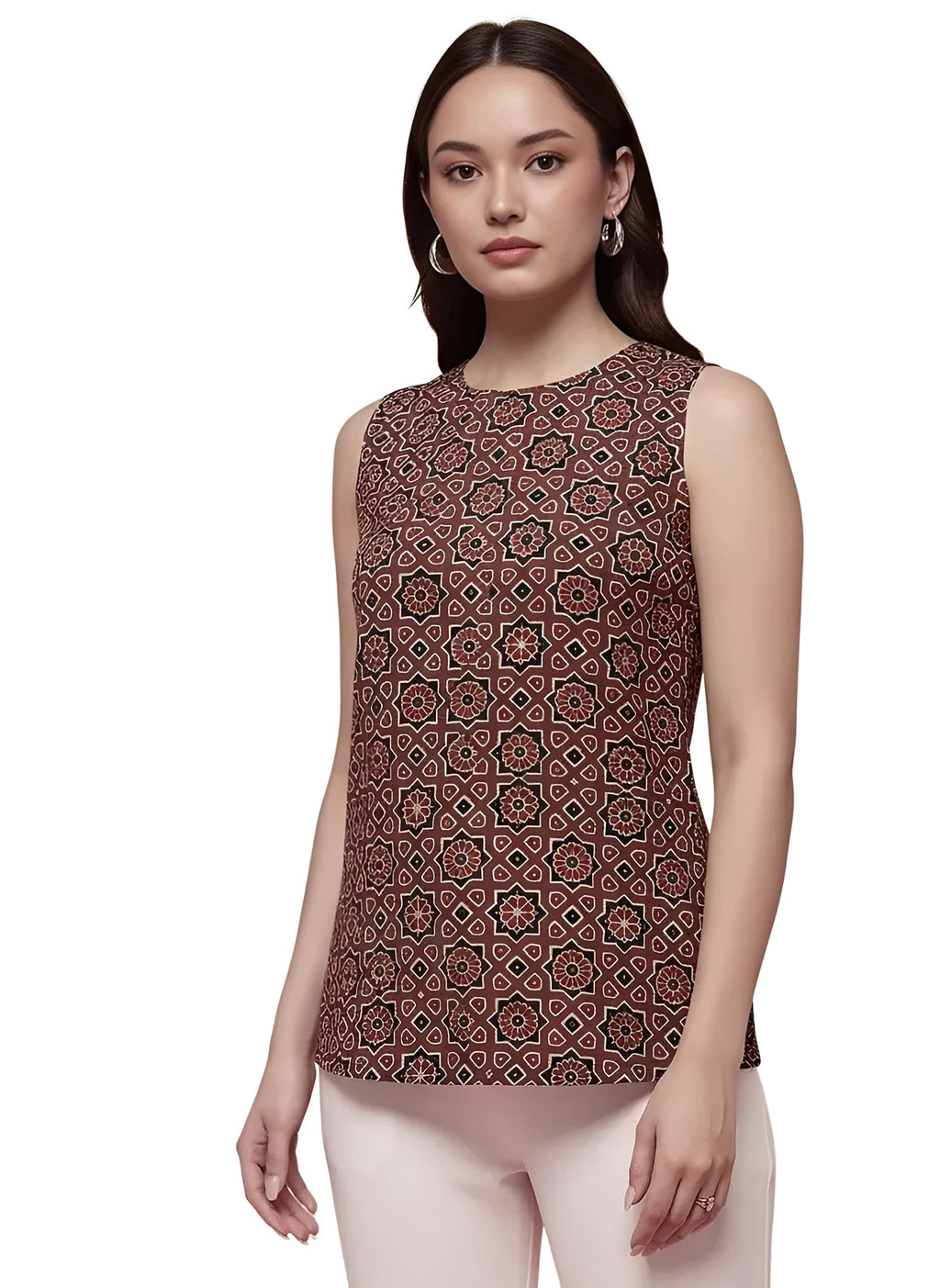 Pinkmint Womens Printed Sleeveless Top for Women & Girls | Pure Cambric Cotton Fabric | Regular Fit | Soft, Breathable| Ideal fo