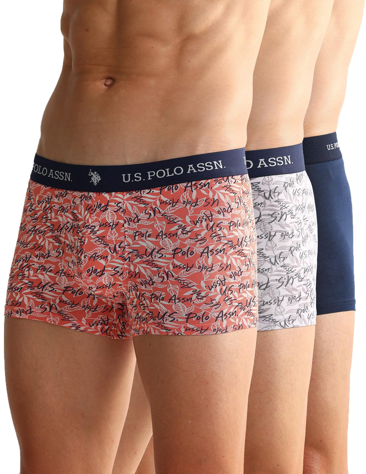 U.S. Polo Assn. Mens Elastic Waistband Ribbed Oet08 Trunks  Pack Of 3 Multi Colour M
