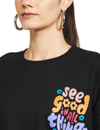 T2F Womens Solid Oversized Fit T-Shirt (WOM-DRP-TSRT-01_Black