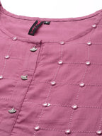 Ishin Women'S Viscose Rayon Purple Embroidered A-Line Kurta