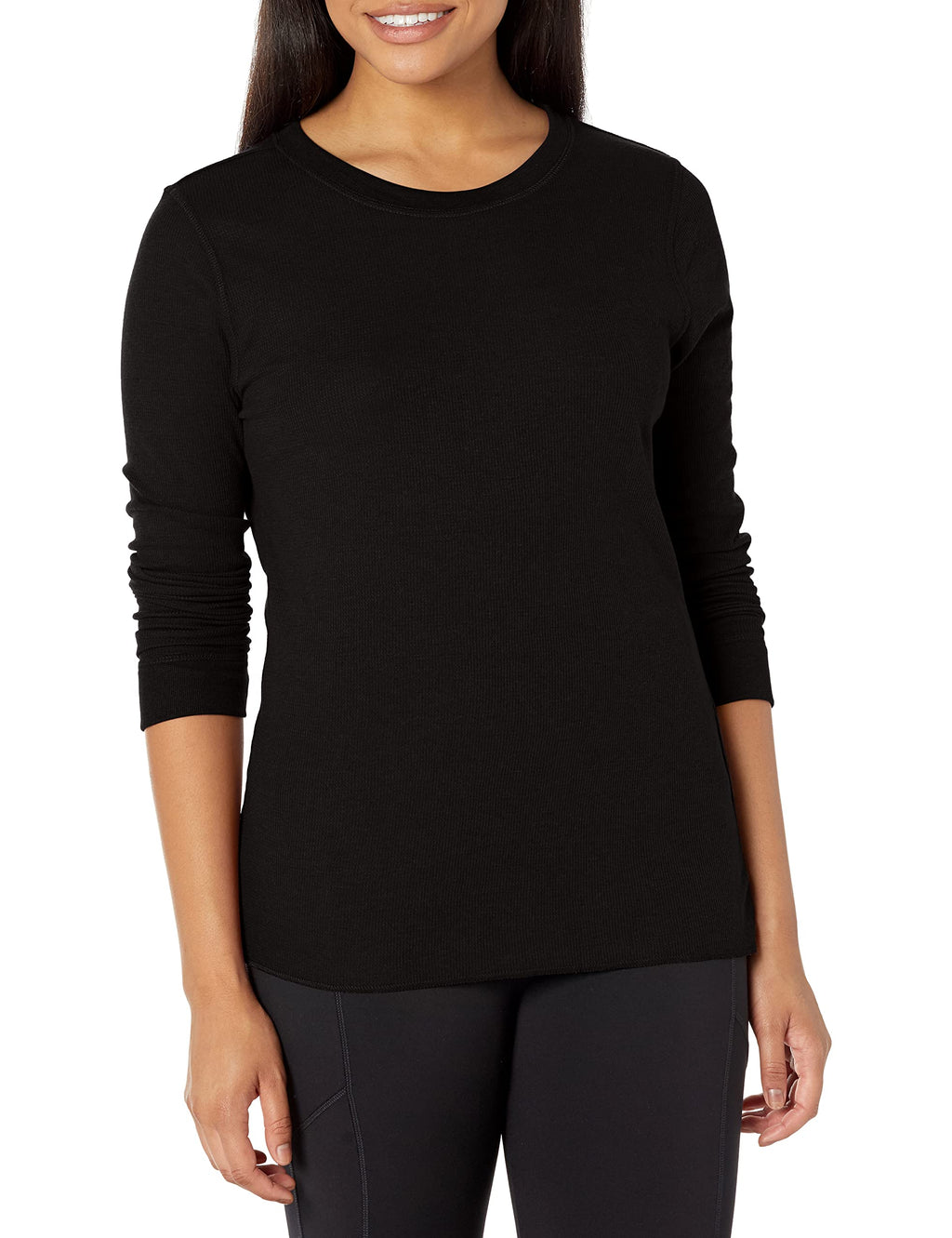 Fruit of the Loom Women's Micro Waffle Premium Thermal Underwear Tee Shirt, Black/Black, Large