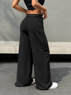 Shasmi Womens Black Pleated High Waist Wide Leg Pants  Elegant Loose Fit Black Trousers with Pockets, Casual & Office Wear Strai