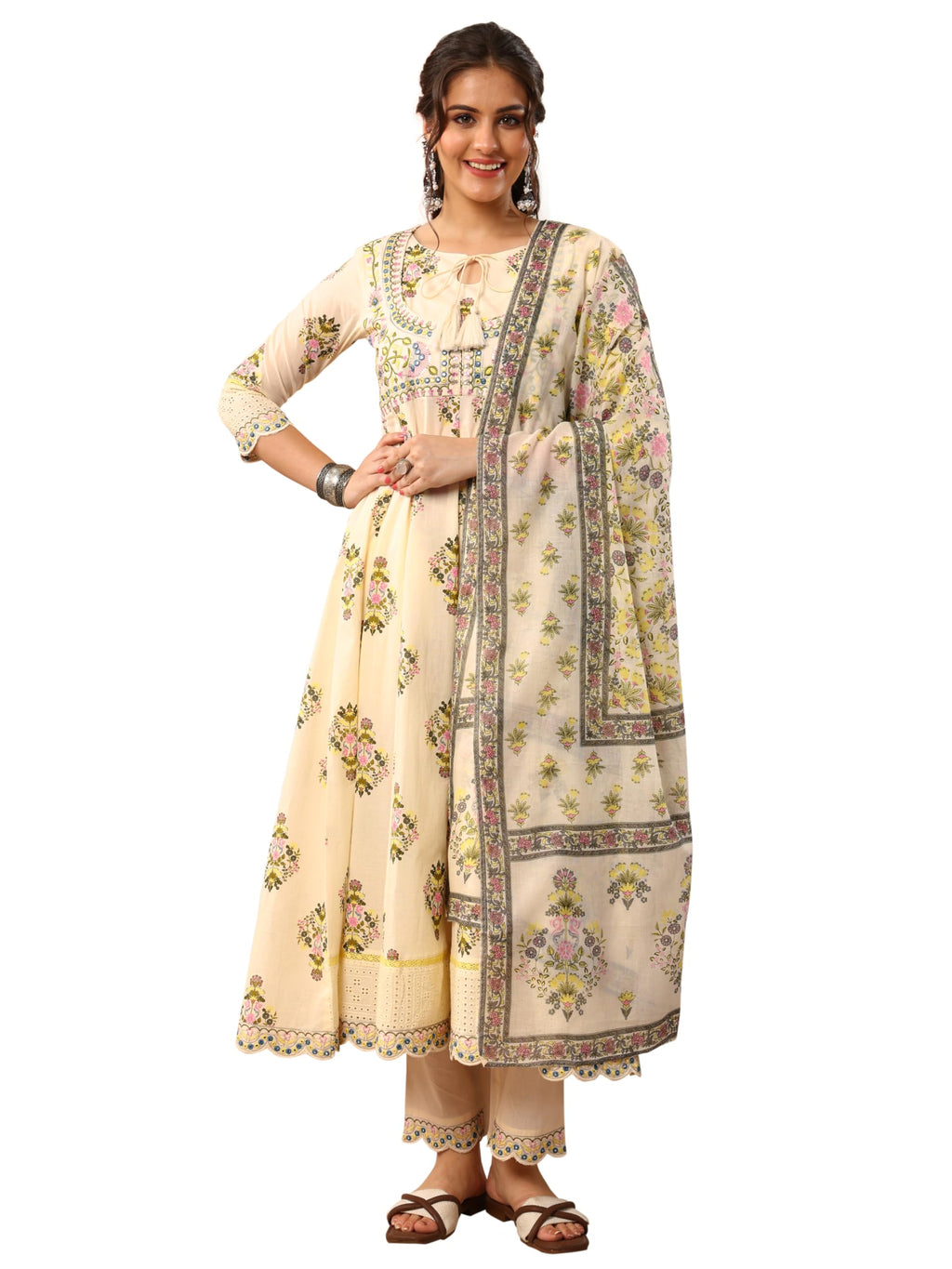 Libas Floral Cotton Anarkali Kurta Set For Women (99809S)