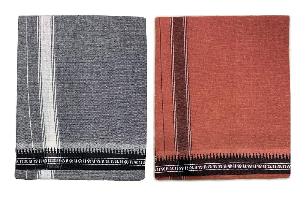 Prakasam Cotton Mens Colour Thalapathi Border Single Dhoti/Size1.28X2.00 Mtrs/Combo Pack Of 2 Dhoties