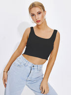 Shasmi Womens & Girls Solid Ribbed Square Neck Collarless Sleeveless Slim Fit Simplicity Tank Tops (Pack of 2) (TOP 36 Black B