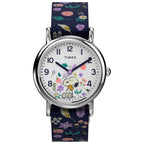 Timex Womens Watch Peanuts Weekender Casual Ladies Wristwatch - Featuring Snoopy and Woodstock in a Floral Motif, Silver-Tone Ca
