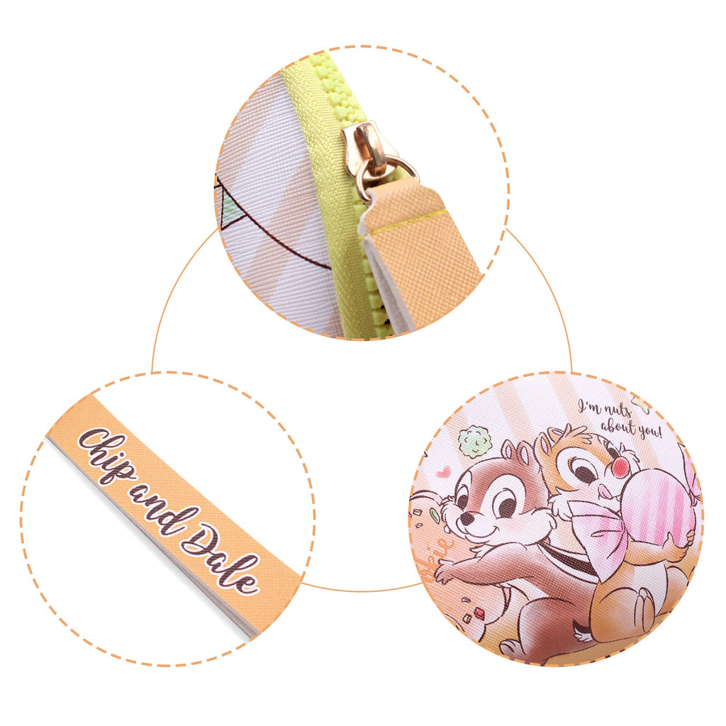 FINEX 2 pcs Set Chip n Dale PU Leather ONE Cosmetic Bag Make up Organizer + ONE Coin Purse with Straps