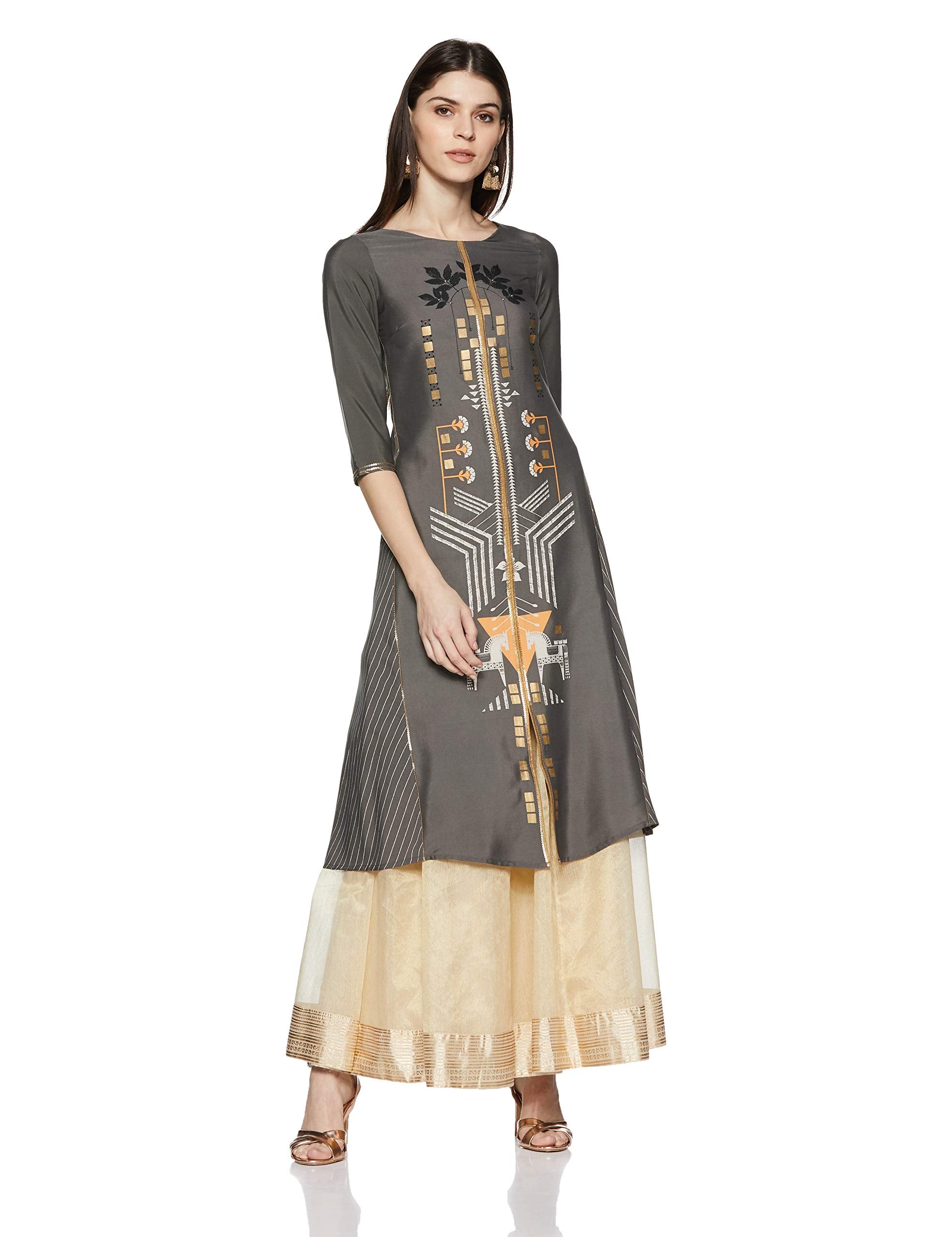 W For Woman Women'S Synthetic Kurta (18Auw11034-110146_Grey_Xl (14))