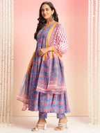 ANNI DESIGNER Womens Rayon Viscose Printed Anarkali Kurta with Pant & Dupatta (MYTEE MULTI-VKS01_L_Multicolor_Large)
