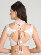 Pujia Mills WomanS Readymade Sleeveless White Blouse Halter Neck With String Pattern Backless Ethnic Wear Pattern Choli Blouse