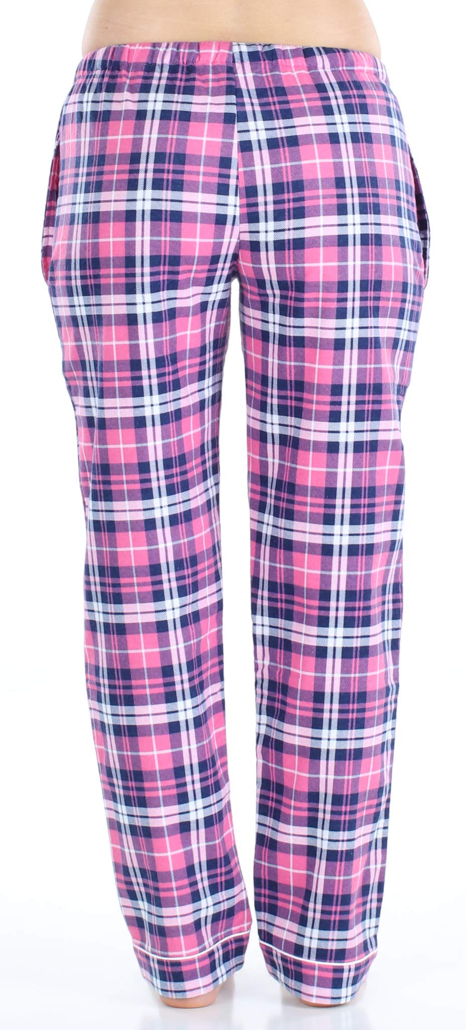 PajamaMania Women's Cotton Flannel Pajama PJ Pants with Pockets, Pink & Navy Plaid, X-Large