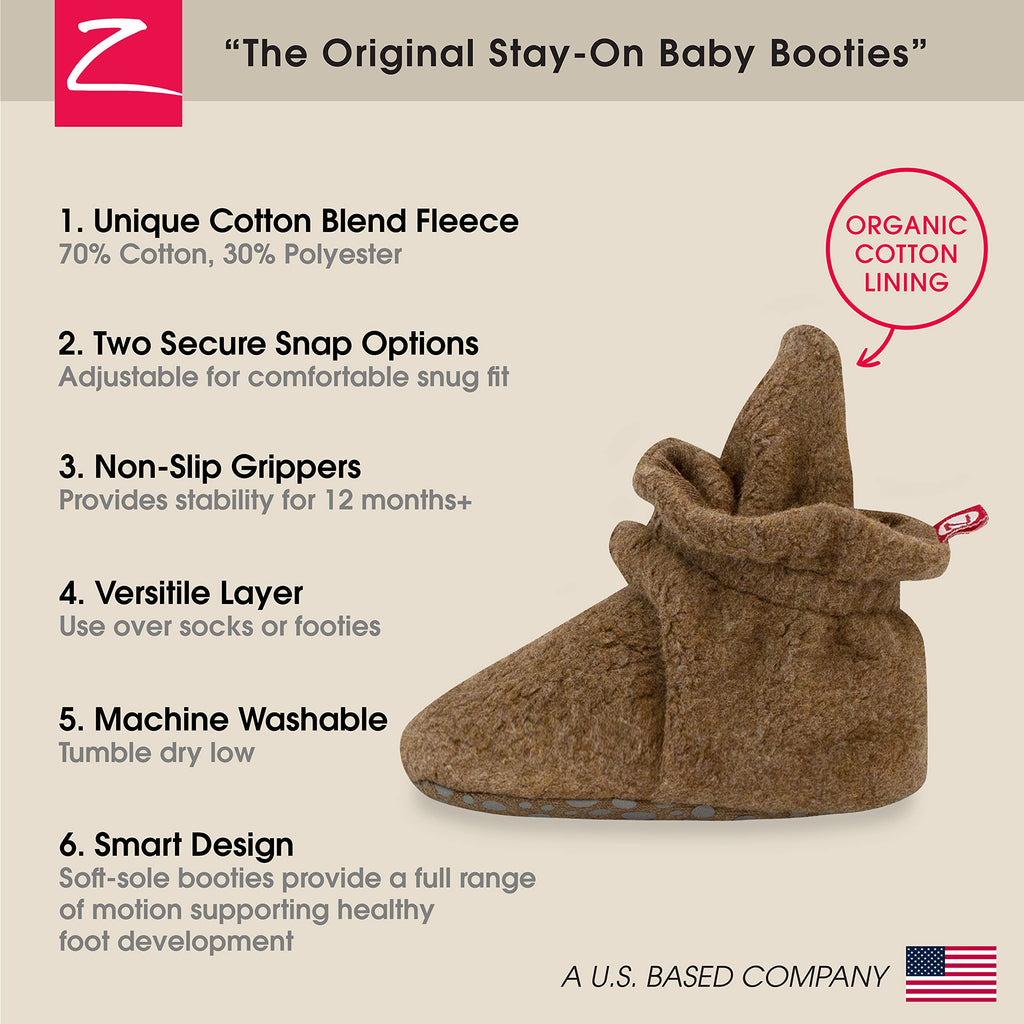 Zutano Unisex Cozie Fleece Baby Booties with Grippers, Baby Essentials, Mocha Heather, 18 Months