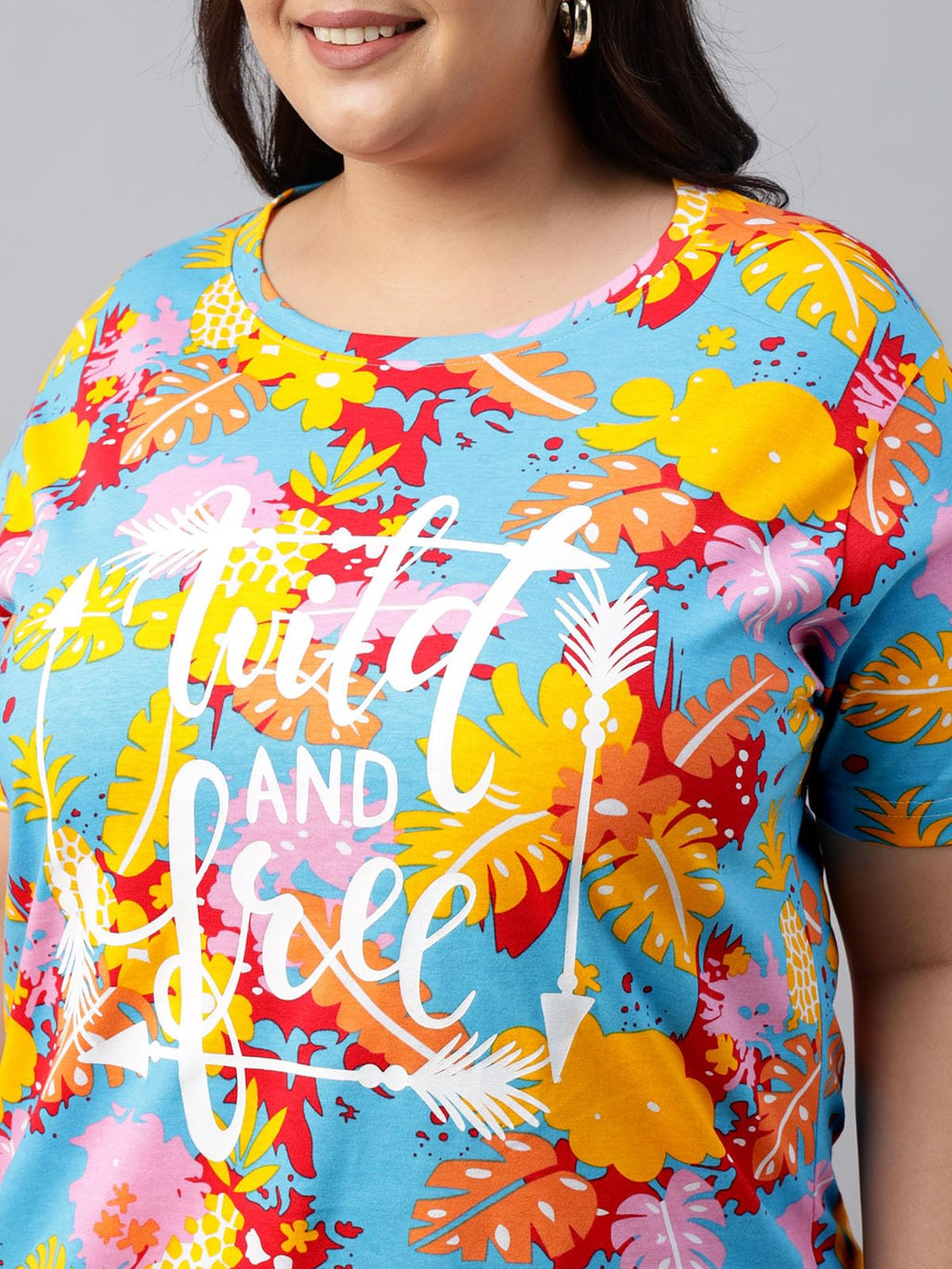Juneberry 100% Pure Cotton Regular Fit Latest & Trendy All Over Prints Half Sleeve Plus Size T-Shirt For Women & Girls (Jb_Ps_54