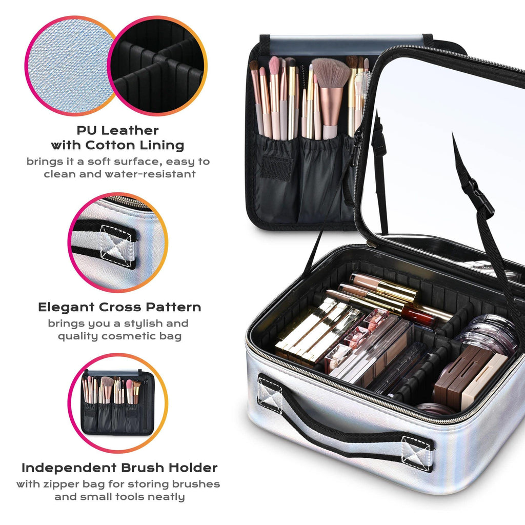 BYOOTIQUE Makeup Bag Travel Makeup Case 10 Cosmetic Storage Case Portable Makeup Artist Storage Box with Mirror & Adjustable Div
