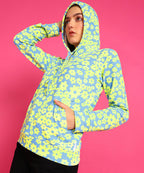 POPWINGS Women Casual Yellow Green Floral Print Hooded Pocket Sweatshirt | Winter Wear | Trendy Sweatshirts