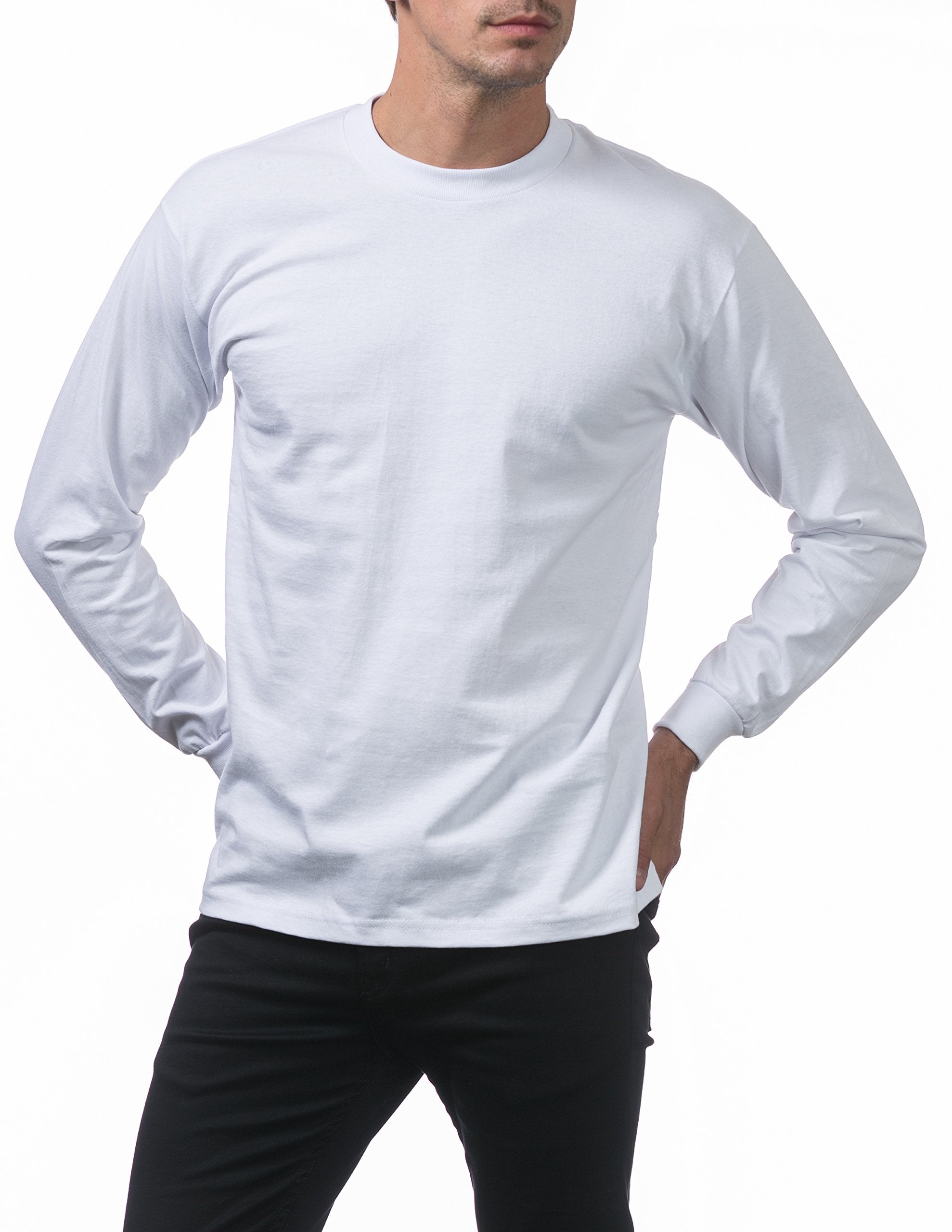 Pro Club Men's 3-Pack Heavyweight Cotton Long Sleeve Crew Neck T-Shirt, White, X-Large