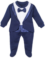 Lilax Baby Boy Gentleman Tuxedo Footie Christmas Holiday Outfit with Bow Tie Newborn Navy
