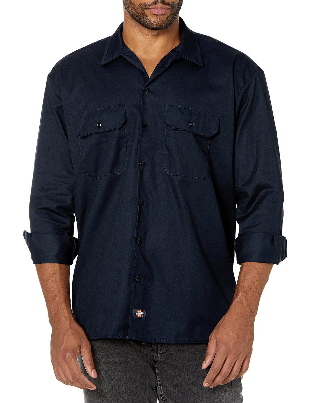 Dickies Men's Long Sleeve Work Shirt, Dark Navy, Large