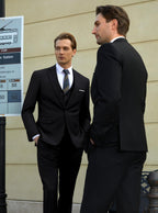 WULFUL Mens Slim Fit Suit One Button 3-Piece Blazer Dress Business Wedding Party Jacket Vest & Pant Black