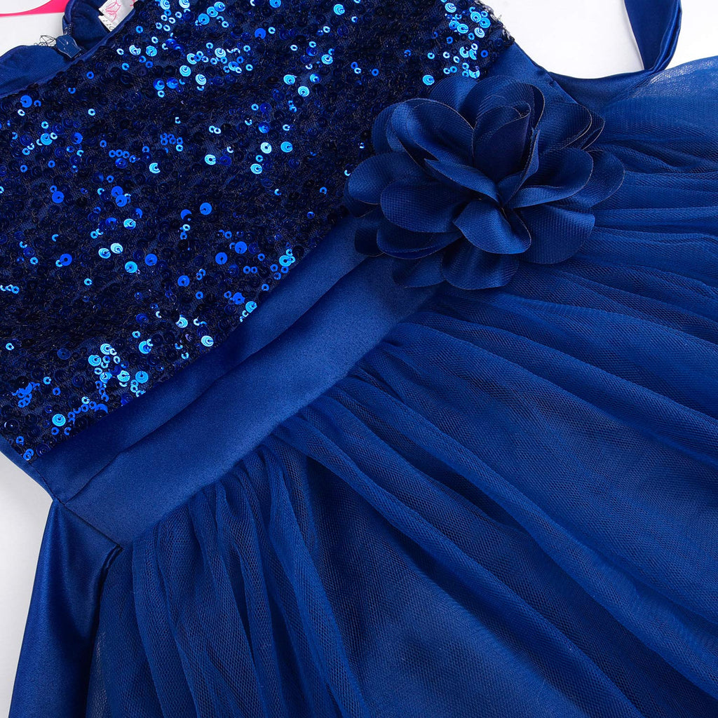JerrisApparel Little Girls' Sequin Mesh Flower Ball Gown Party Dress Tulle Prom (3T, Navy Blue)