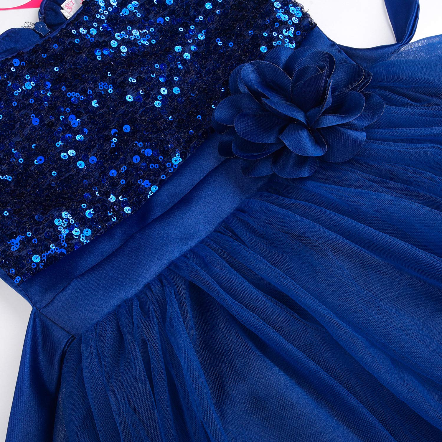 JerrisApparel Little Girls' Sequin Mesh Flower Ball Gown Party Dress Tulle Prom (3T, Navy Blue)