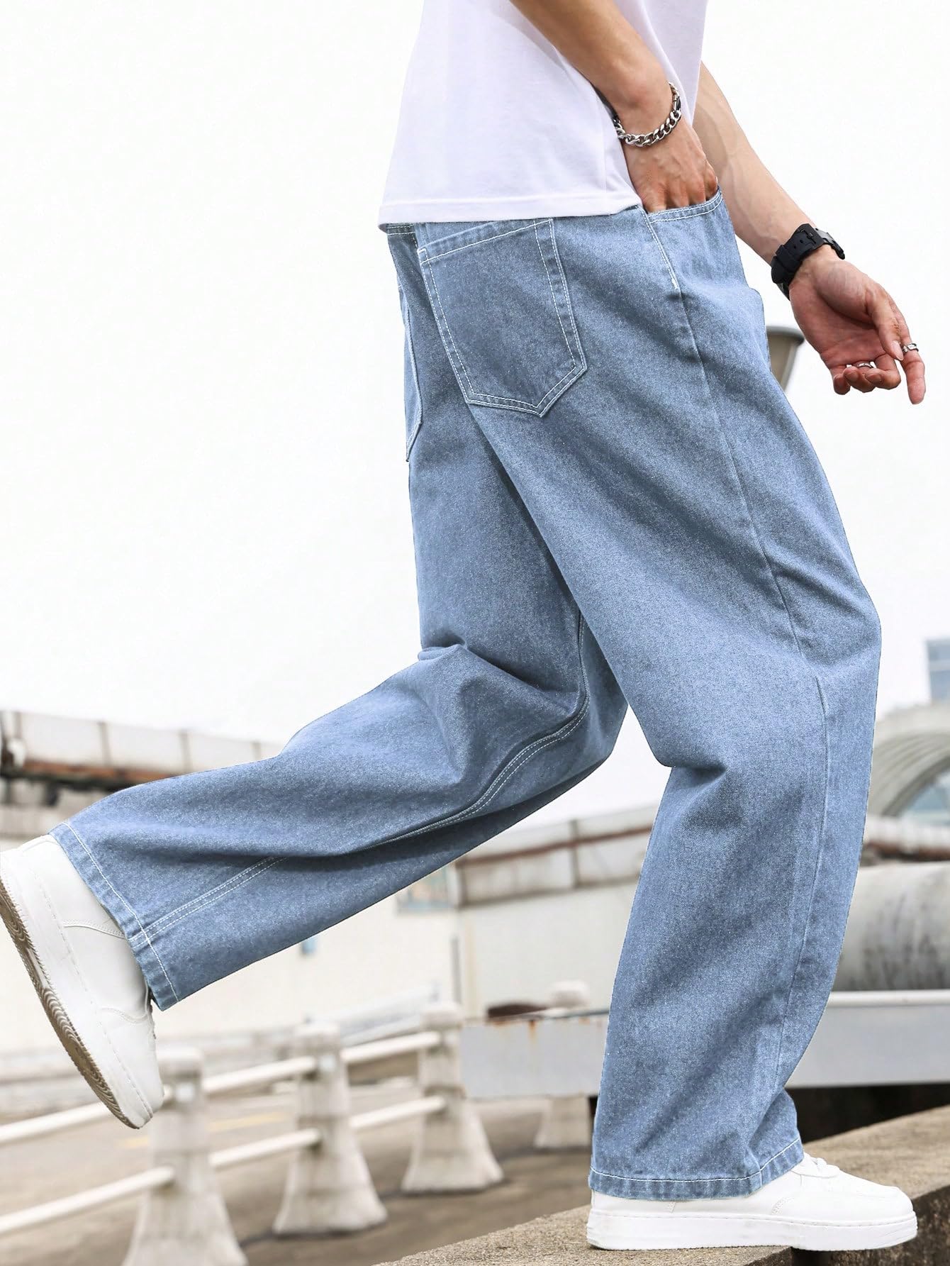 Kotty MenS Solid Zero Gravity Baggy Storm Breaker Shadow Jeans(Blue,30)