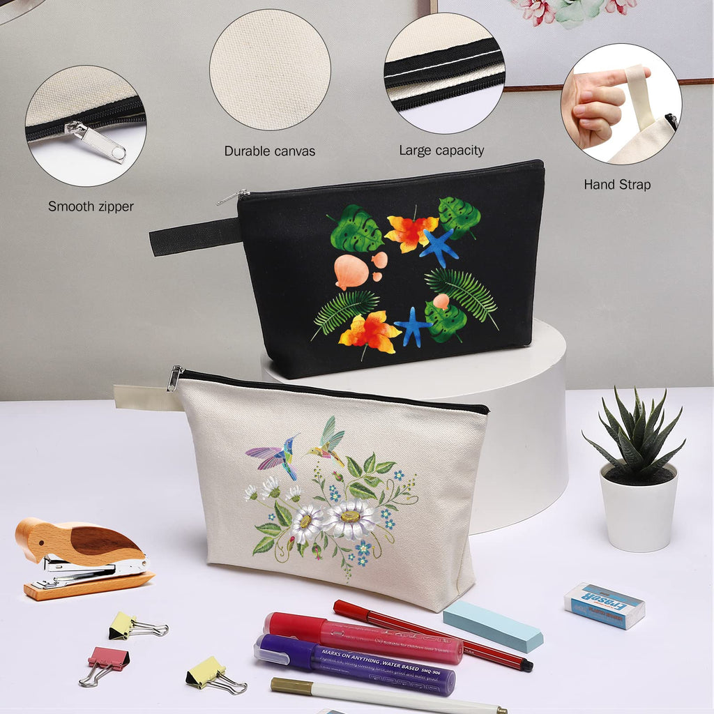 Sinzip 10 Pieces Cotton Canvas Makeup Bag with Bottom, Multi Purpose Cosmetic Bag with Zipper MN-WB07 Wb07