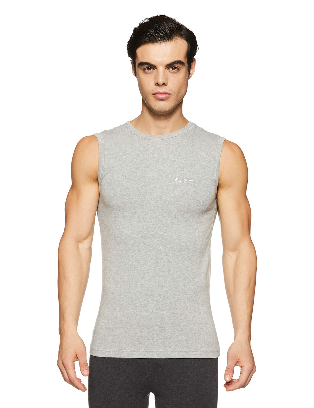 Pepe Jeans Innerwear MenS Solid Vest (Atv02-01_Grey Melange_Grey Melange-80-85)