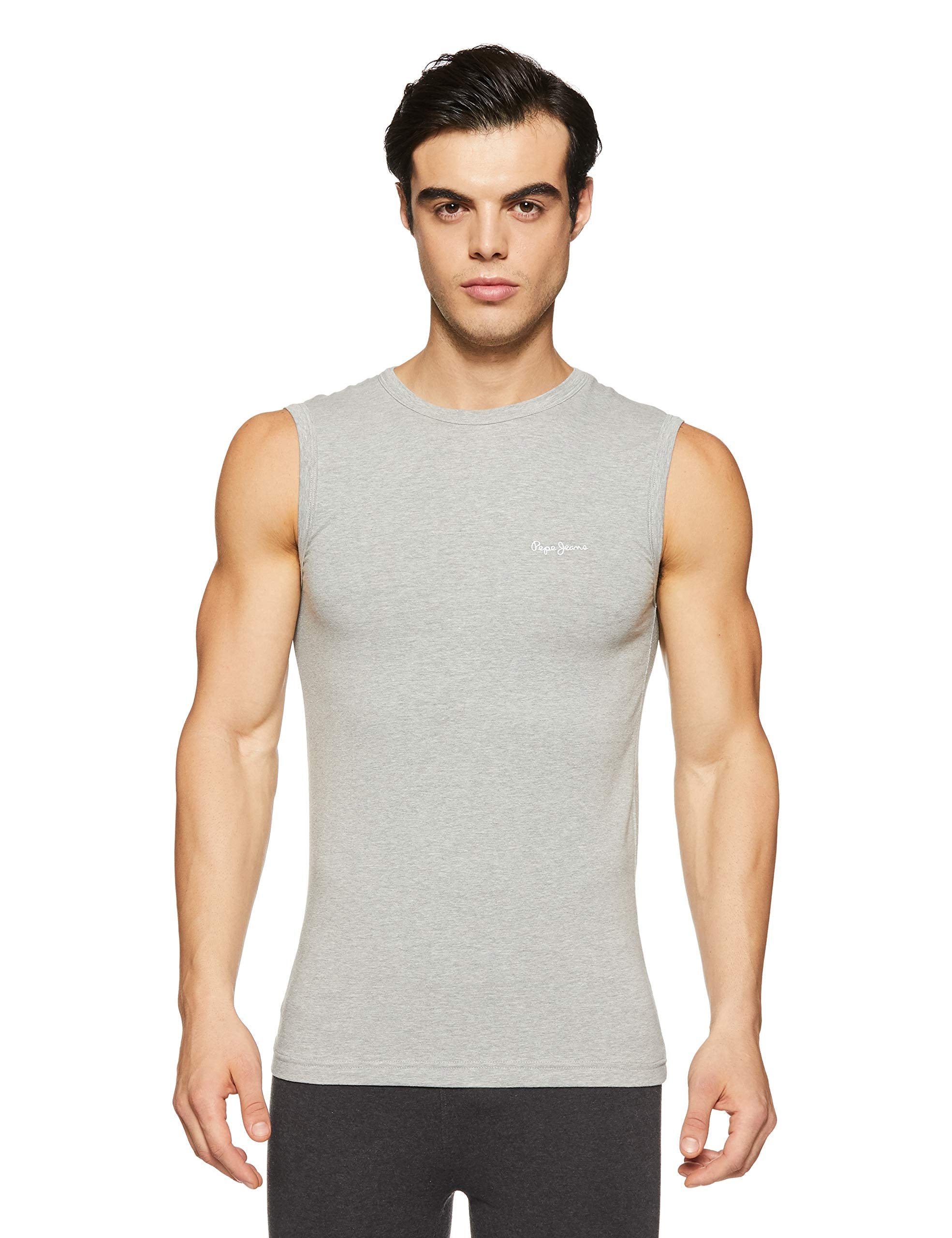 Pepe Jeans Innerwear MenS Solid Vest (Atv02-01_Grey Melange_Grey Melange-80-85)
