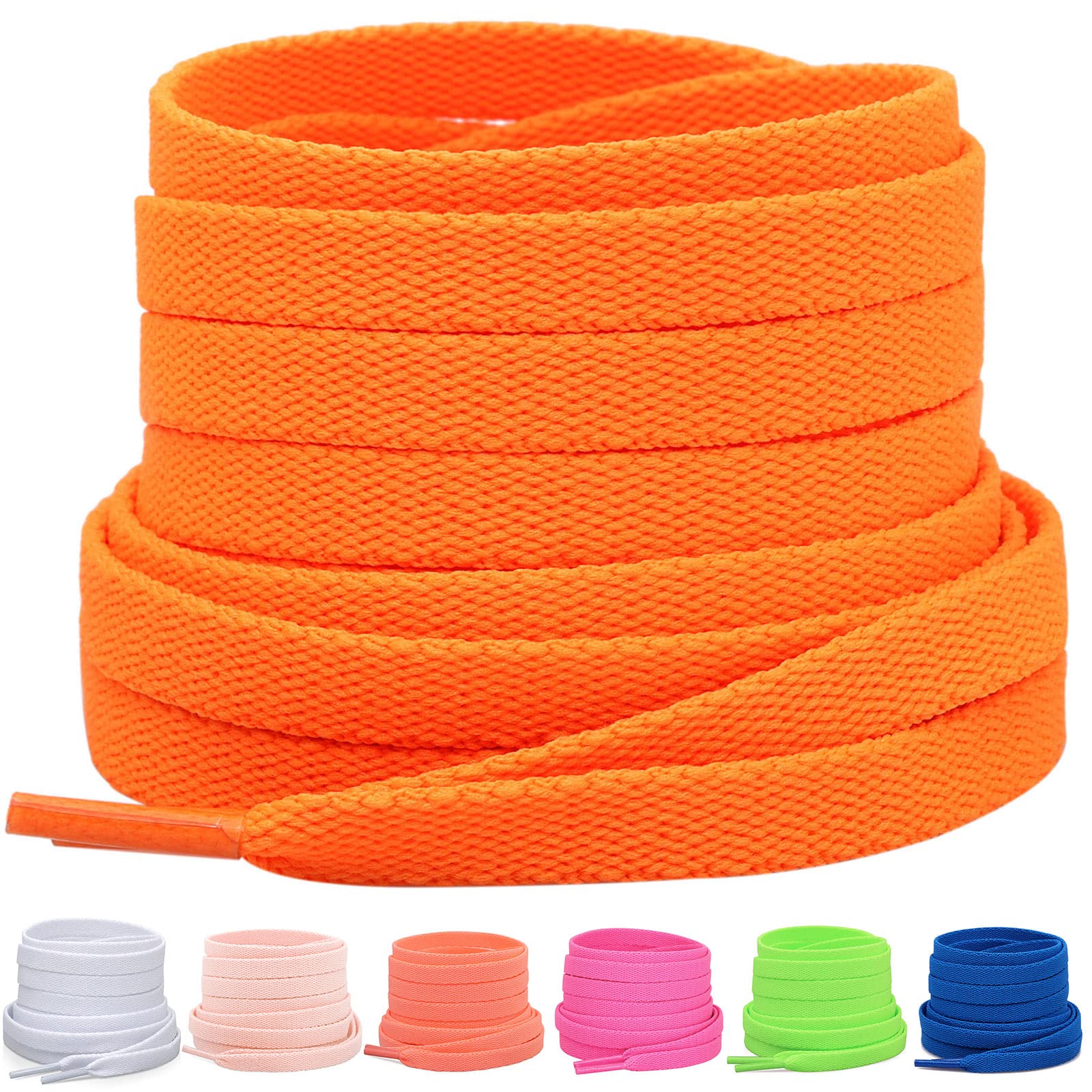 Puzeam Upgrade Tight Weave Flat Shoelaces 28 Colors 5/16 Wide Shoe Laces for Sneakers-Orange-180