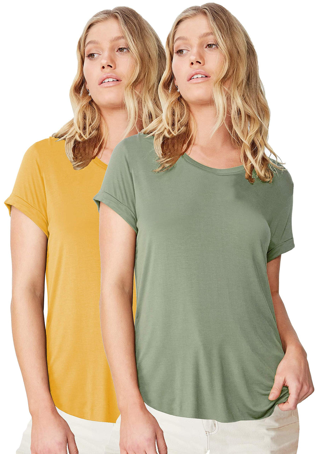 Fabricorn Womens Regular Fit T-Shirts (Cmb01_Sagegrn_YLW_Updown_XXL_Sage Green & Mustard Yellow_Xx-Large)