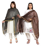 Fabme Women'S Checkered Dupatta With Embellish Golden Border Chocolate, Black - Pack Of 2