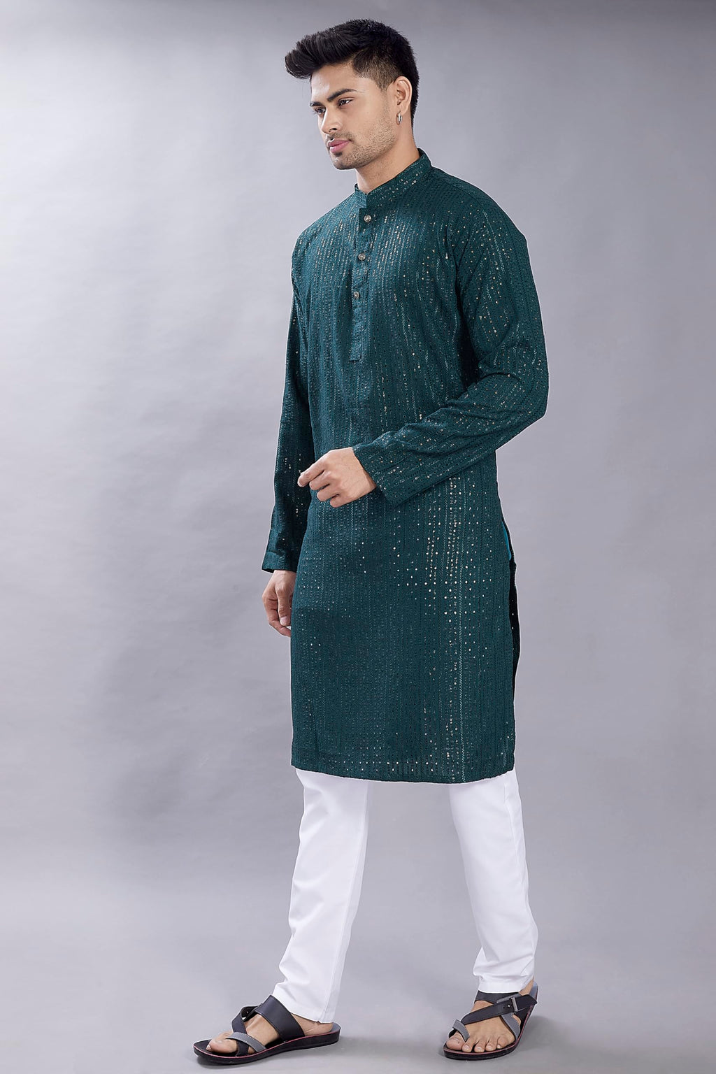 Divisive MenS Embroidered Cotton Blend Only Slim Fit Kurta (Dkrt384_L_Dark Green)