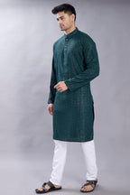 Divisive MenS Embroidered Cotton Blend Only Slim Fit Kurta (Dkrt384_Xxl_Dark Green)