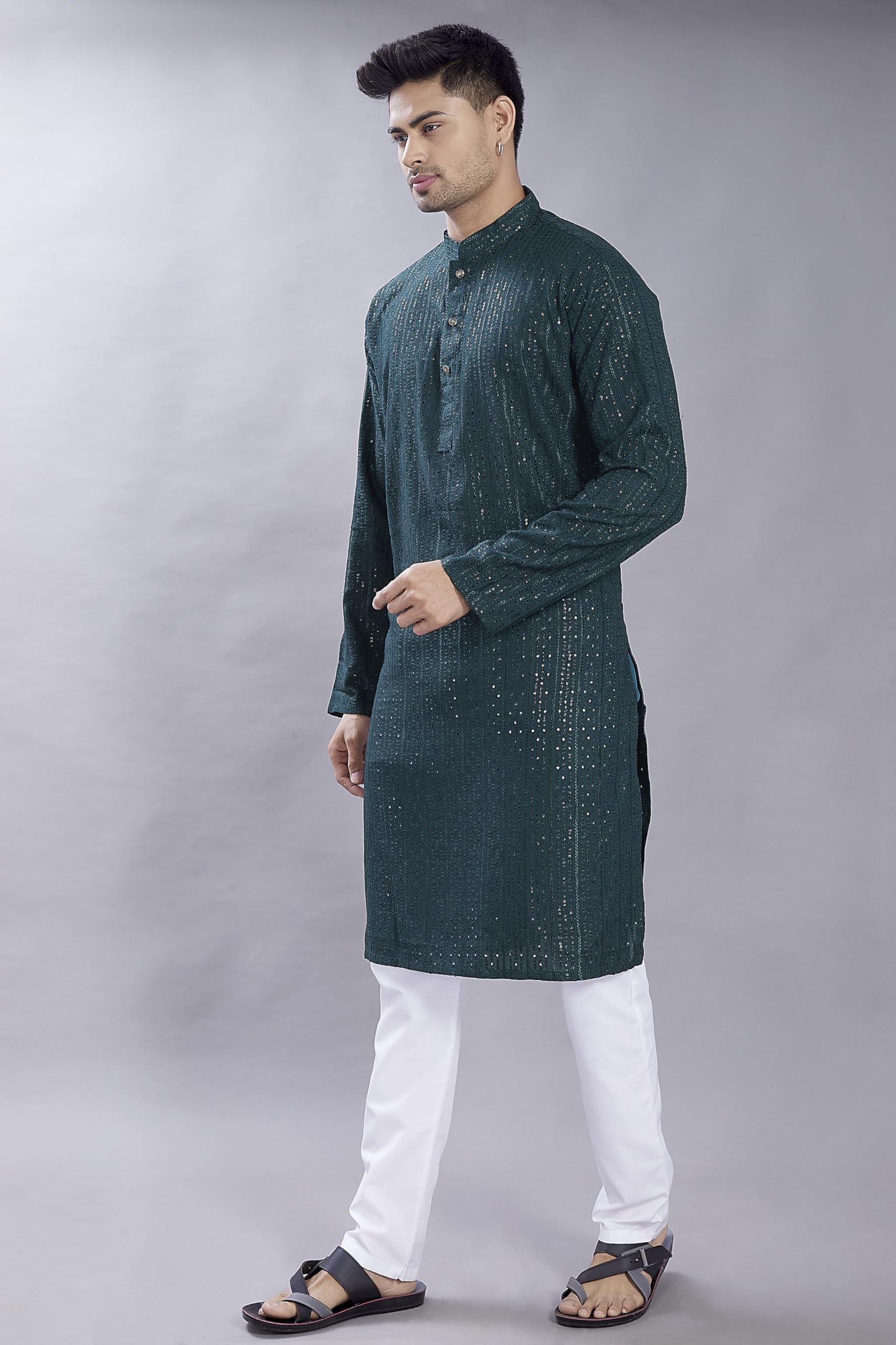 Divisive MenS Embroidered Cotton Blend Only Slim Fit Kurta (Dkrt384_Xxl_Dark Green)