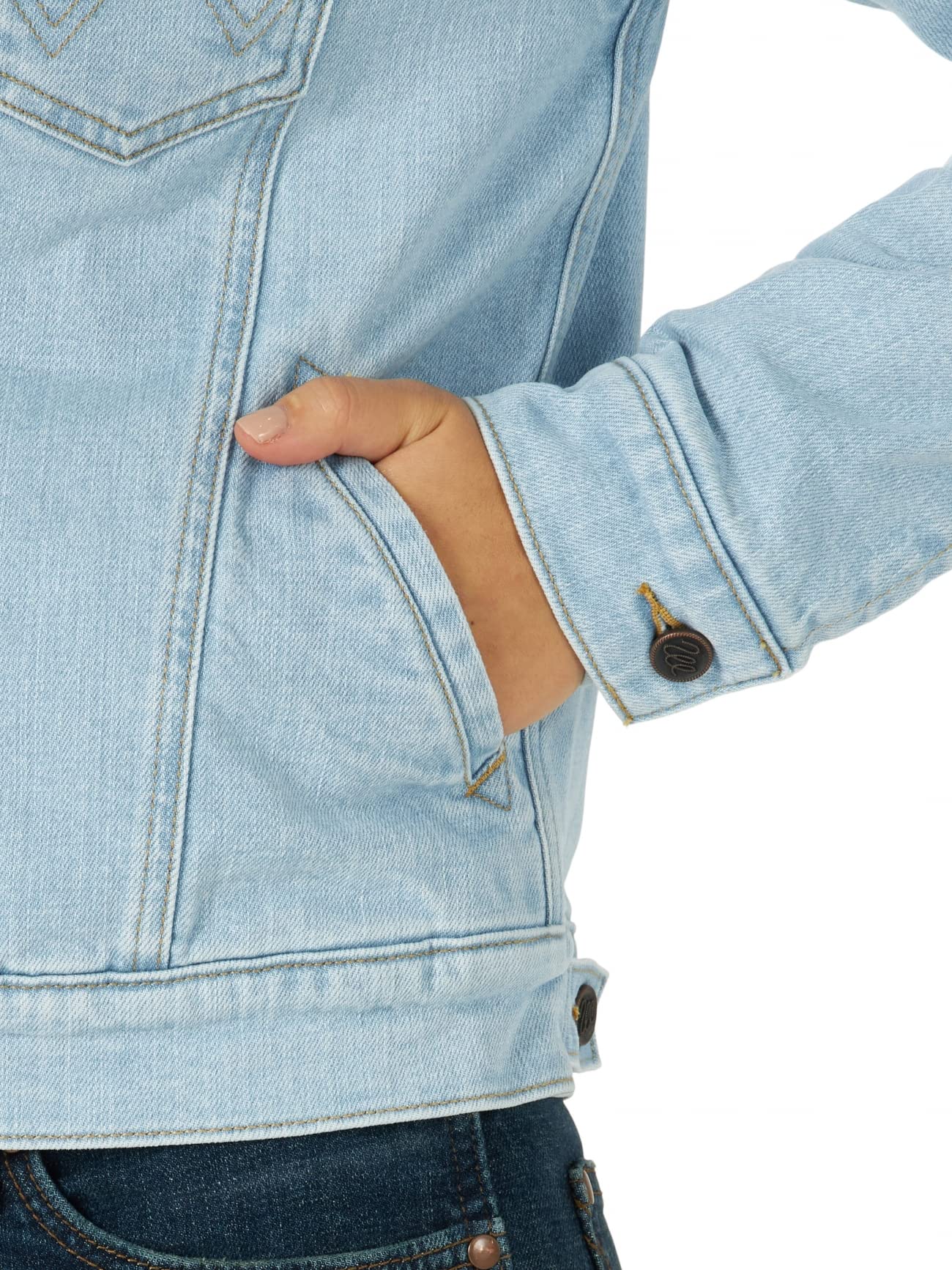 Wrangler Women's Retro Sherpa Lined Jacket, Bleach Denim, Medium