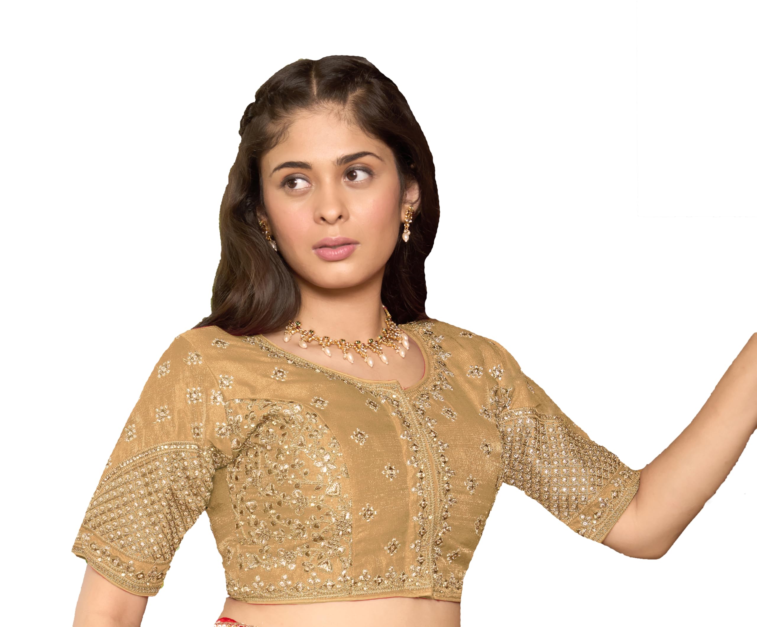 Pujia Mills WomenS Readymade Blouse Multi Golden Codding Sequence Embroidery Work Indian Ethnic Designer Stitched Readymade Sar