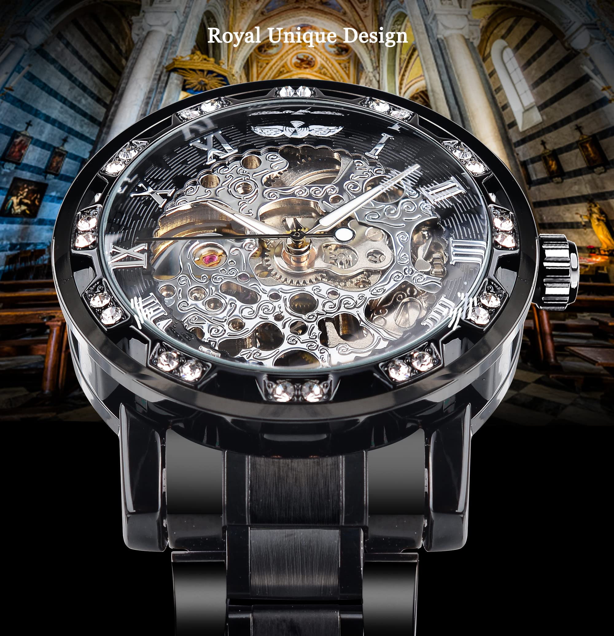 FORSINING Retro Steampunk Skeleton Automatic Diamond Royal Carving Men's Watches Elegant Mechanical Wrist Watch Neutral Clock