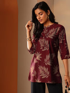 Libas Womens Printed Silk Blend Straight Kurti For Women Maroon