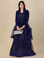 Fashion Basket Women'S Gerogette Blue Anarkali Kurta Pent With Dupatta Set