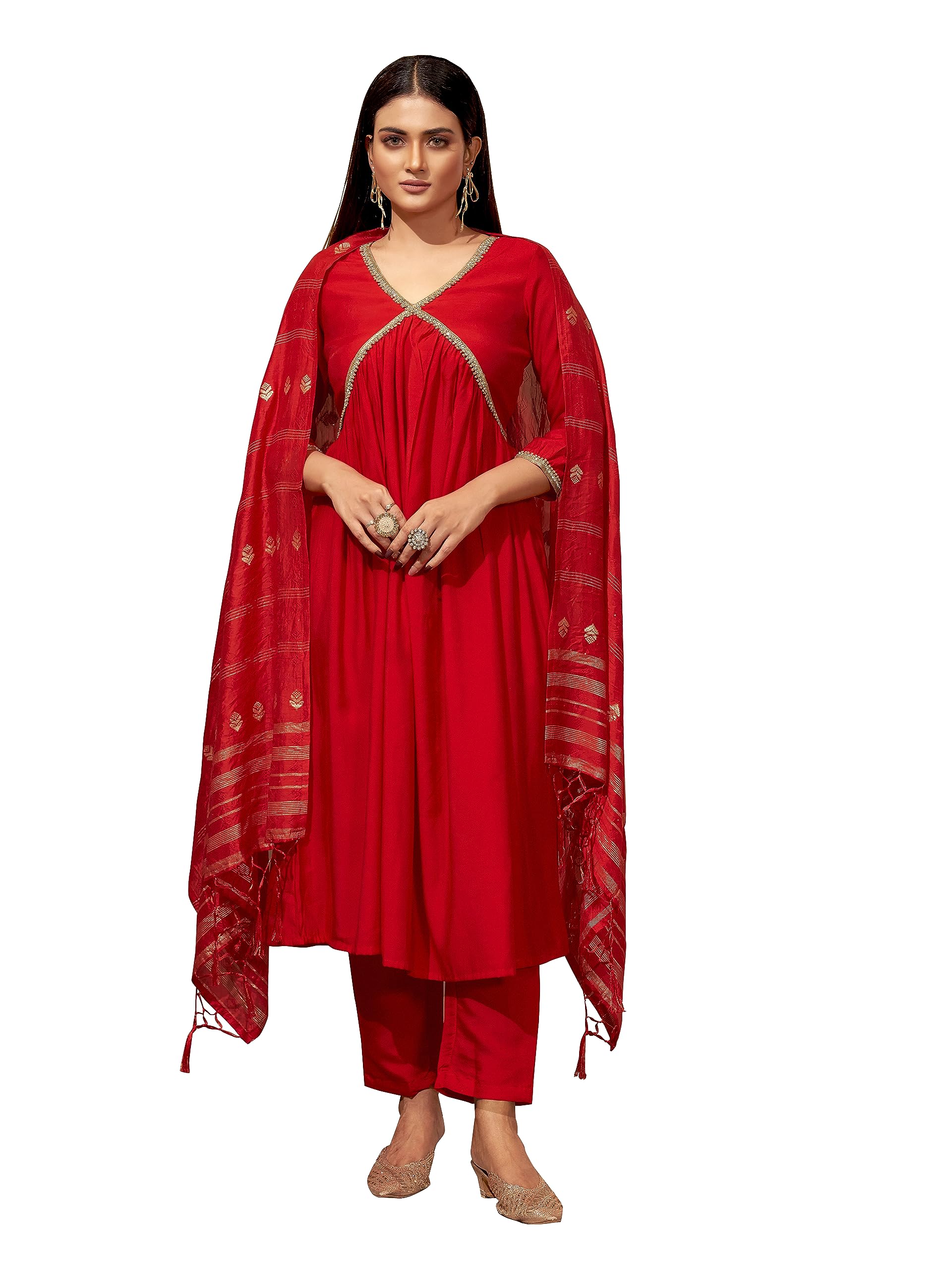 Womanista Women'S Silk Blend Kurta Set (Kurtaset_1184_Red_M)