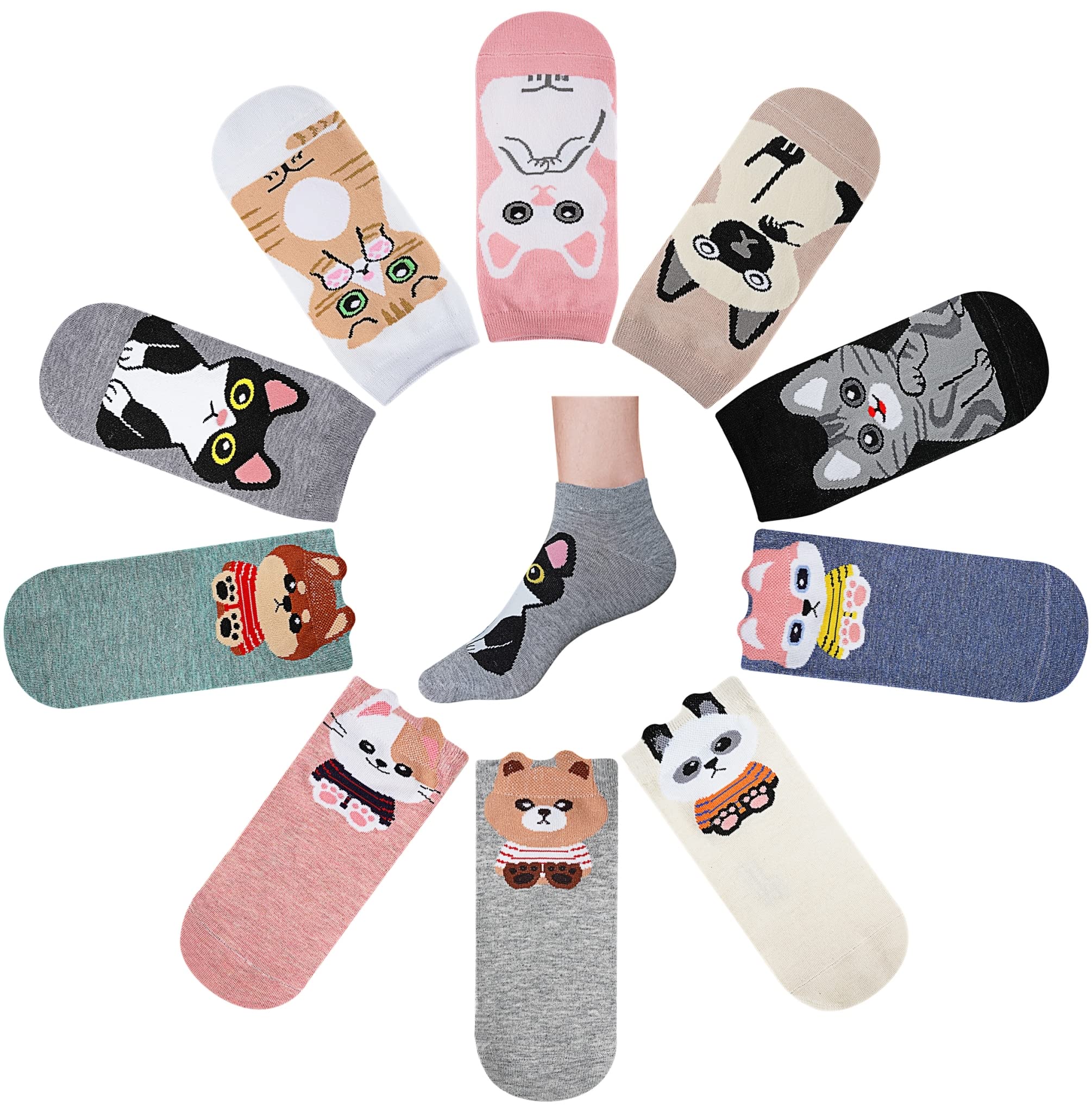 RATIVE Womens Ankle Fun cute Socks for cat Animals Lovers Funny Novelty gifts (6-9 , 10-pairsall cats)