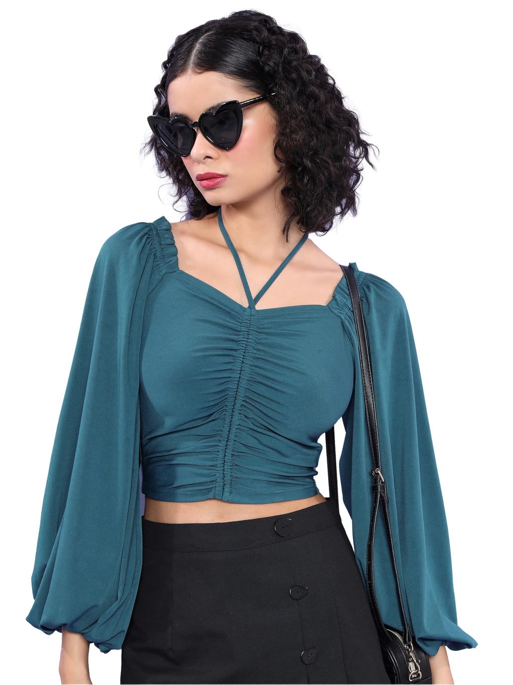 Ketch Women Polyester Blend Regular Fit Tops (Khtp000277_Teal, Small