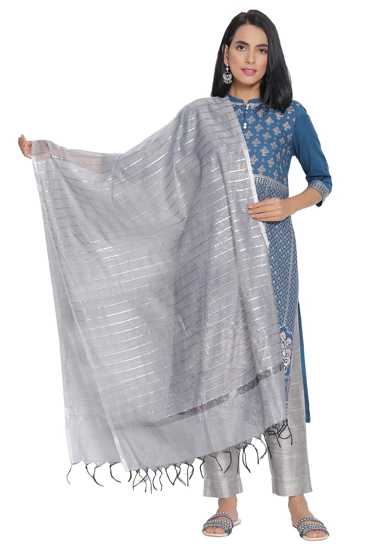 Aurelia WomenS Solid Rayon Blend Dupatta (21Cra80042-702337-Grey-Free Size_Silver_Free Size)