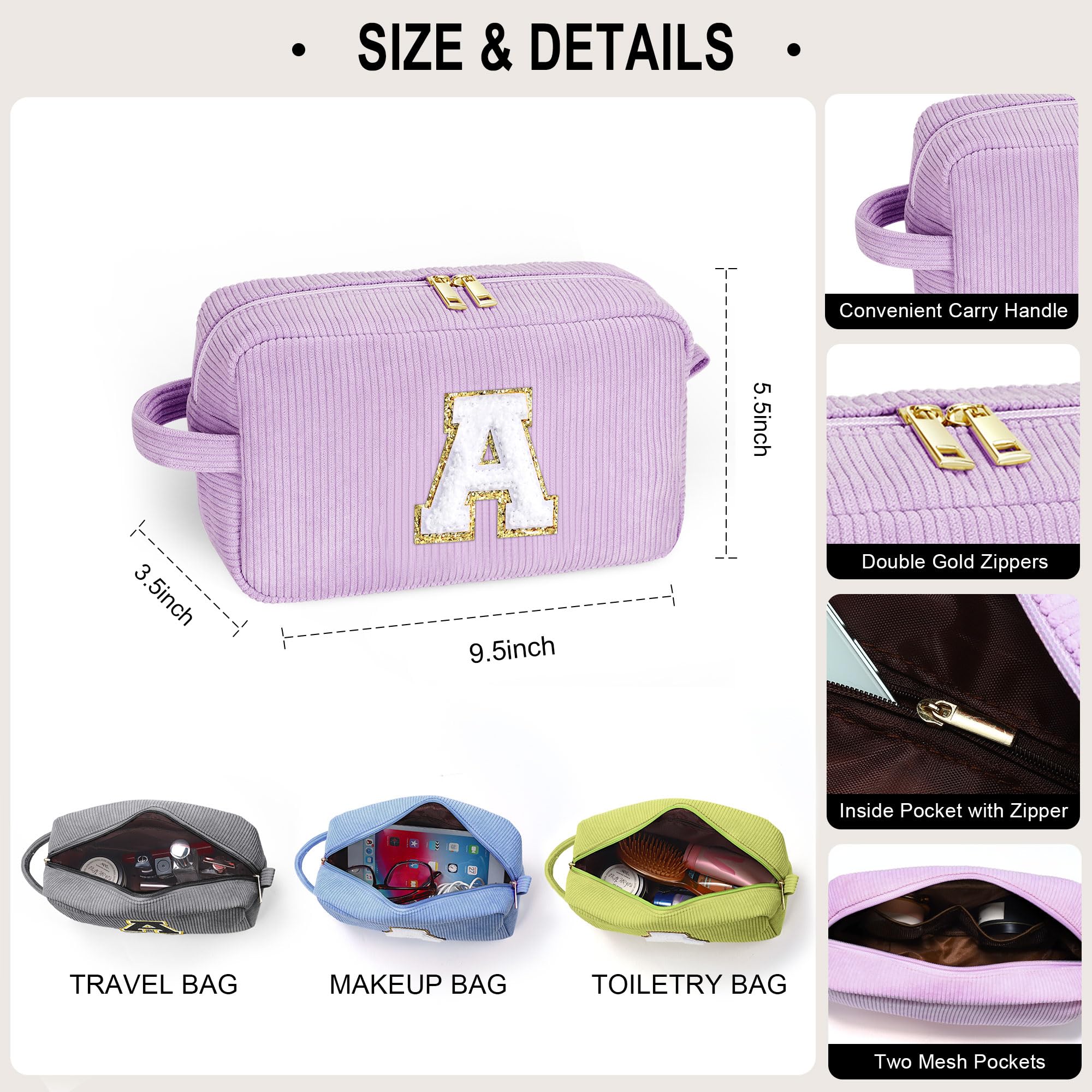YOOLIFE Wedding Gifts Bridesmaid Gifts - Monogram Cute Blue Makeup Bags Cosmetic Toiletry Pouch Make Up Case for Women Her Best