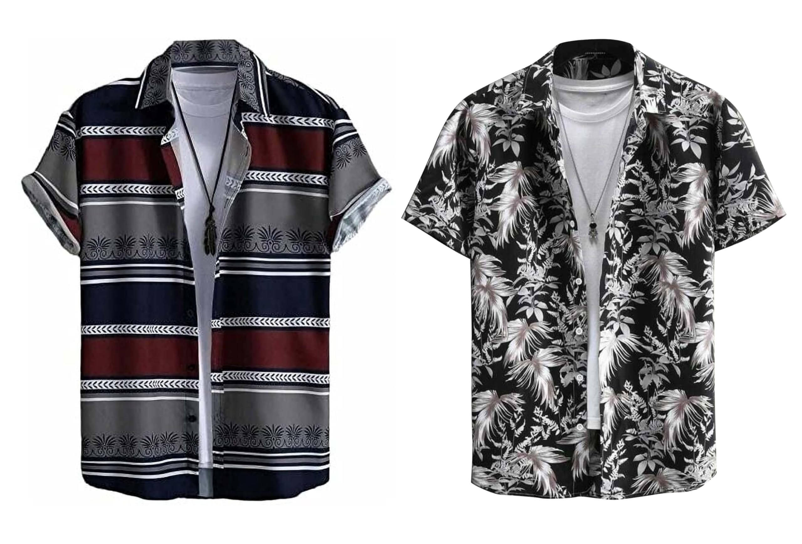 Rebelify MenS Lycra Bland Shirt With Half Sleeves Button Down Closure Round Collar Neck Printed Pattern Relaxed Fit And Standar