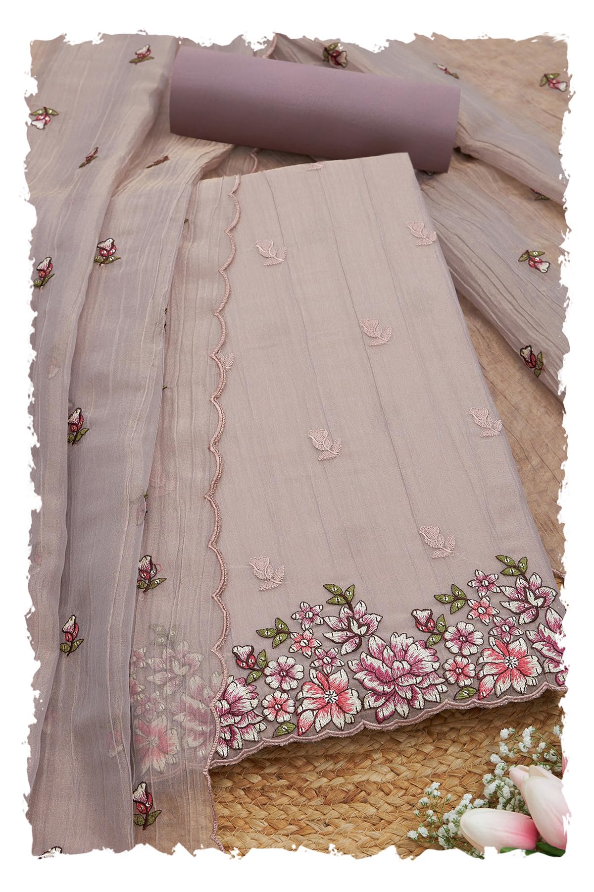 Soch Women Crushed Tissue Floral Print Unstitch Dress Material with Thread Work