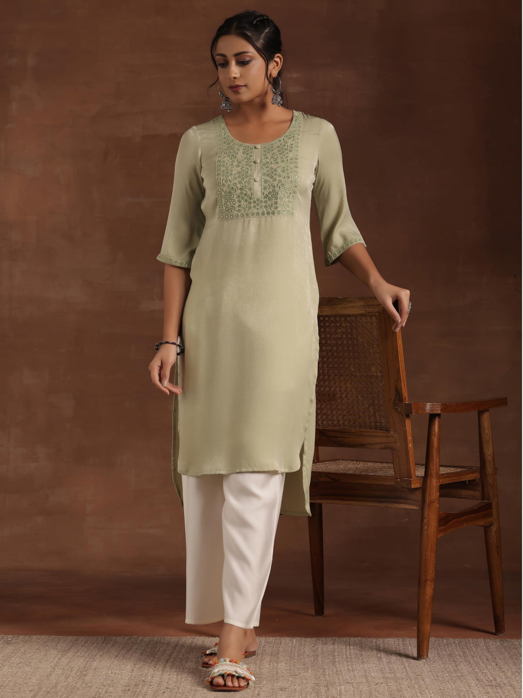 Libas WomenS Polyester Yoke Design Straight Kurta (29205 Green